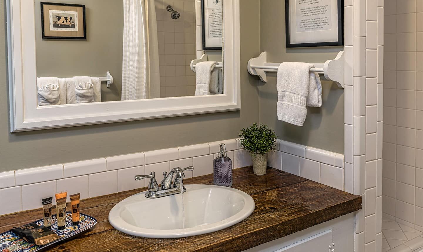 View of Sink with toiletries in the Pack House Queen Room