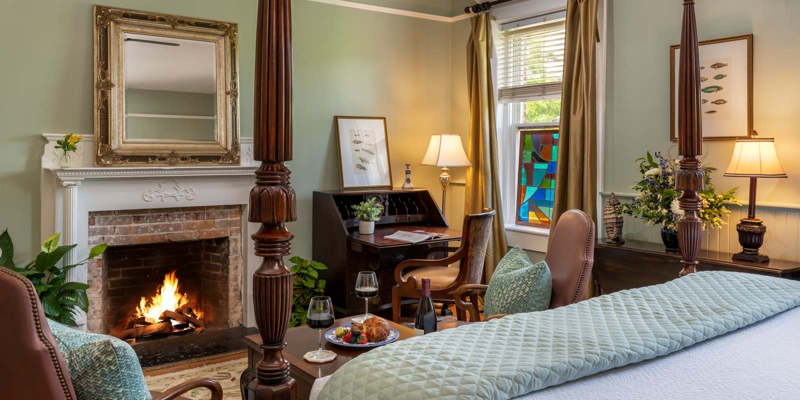 Charming view of the fireplace in the Joseph Hewes Suite at the Inner Banks Inn
