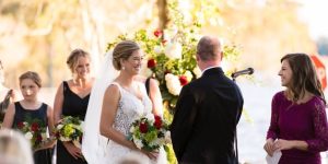 A happy bride and groom exchanging vows at an NC wedding venue