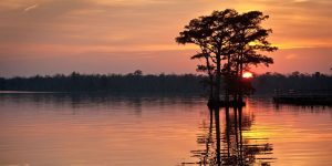 The sunset over the bay in Edenton, NC
