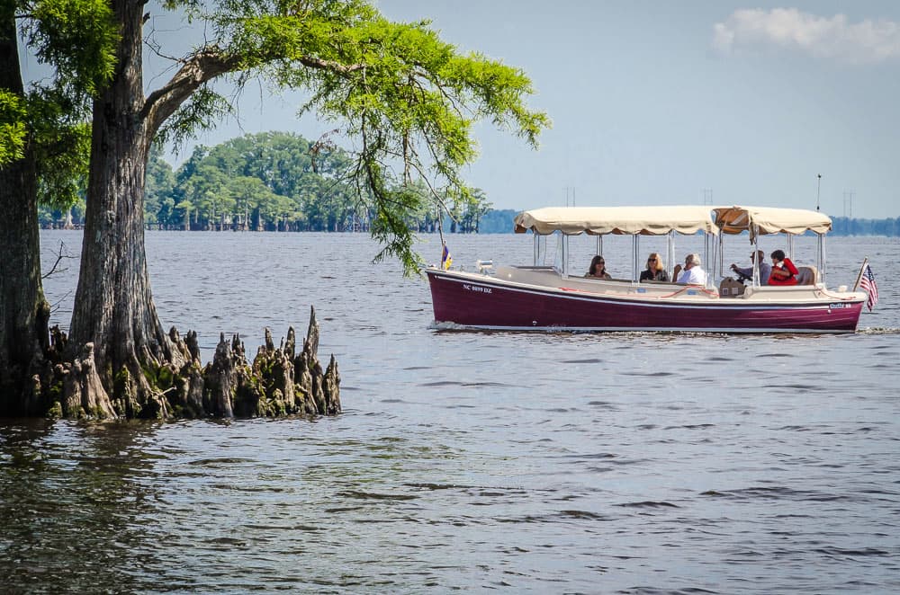 The "Liber-tea" boat giving a tour of the Albemarle Sound in Edenton, NC