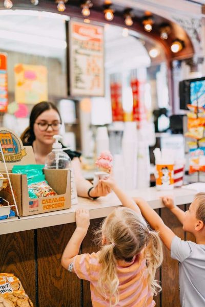 Kids ordering ice cream at Blounts Mutual Drug Store in Edenton, NC